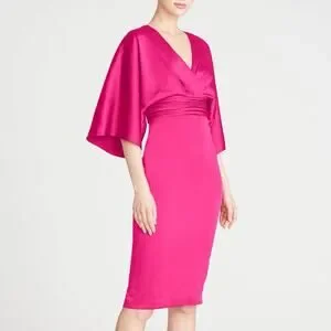 Theia Dresses Theia Size Fuchsia Pink Kimono Sleeve Satin